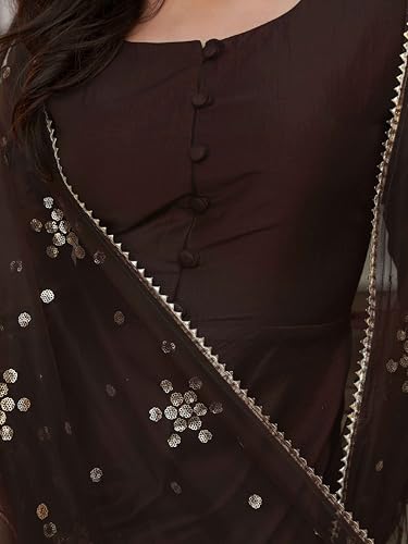 Coco Color Chinon Solid Flared Kurta Set With Sequinns Dupatta